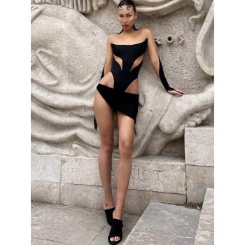 Ahagaga Fashion Sexy Women Bodysuits Mesh See Through Patchwork Streetwear Regular Casual Long Sleeve Slim Bodycon Rompers Tops